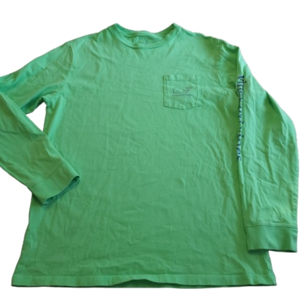 Vineyard Vines Youth Long‎ Sleeve TShirt Green Blue Big Whale Pocket T Size XL